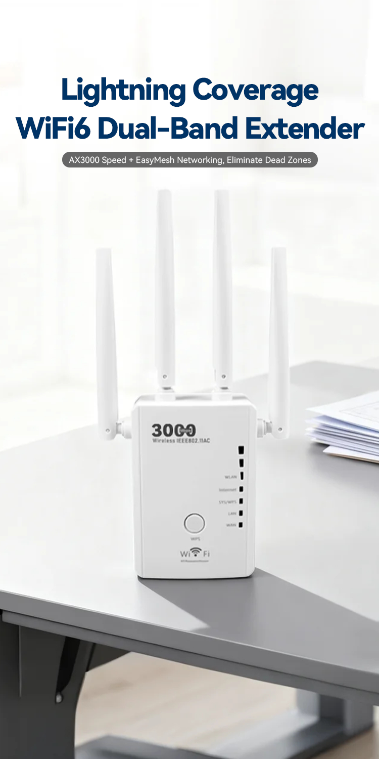 in609h wifi repeater signal amplifier 3000mbps gigabit wireless dual band anti interference