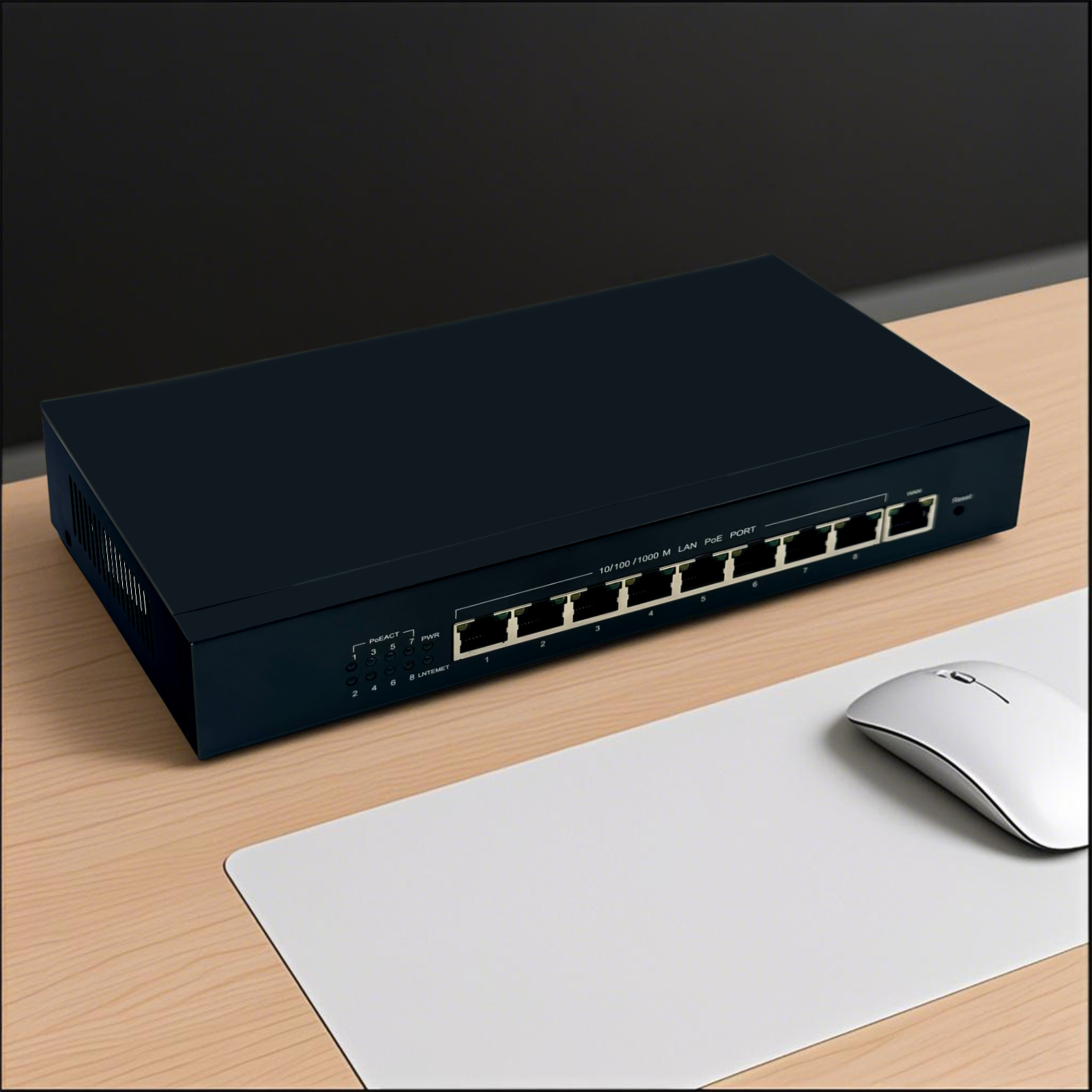 inac0 9p 9 port gigabit unmanaged poe desktop switch (48w)