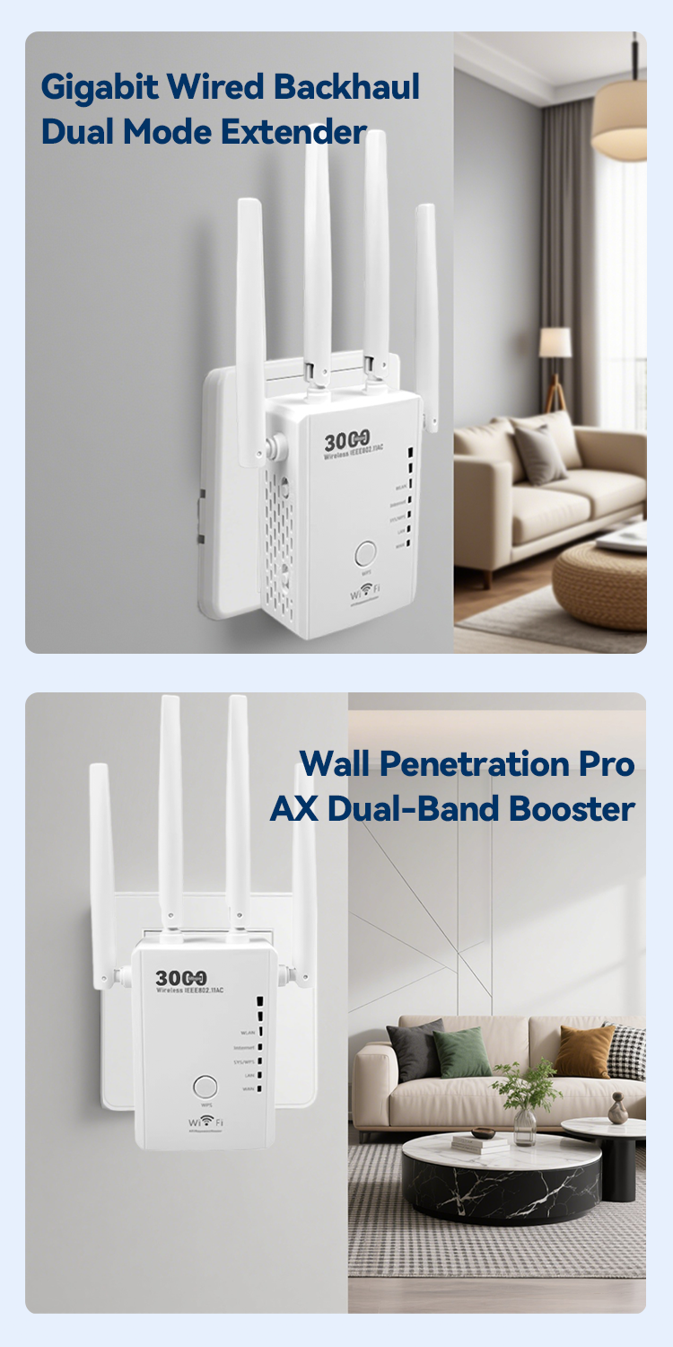 in609h wifi repeater signal amplifier 3000mbps gigabit wireless dual band anti interference