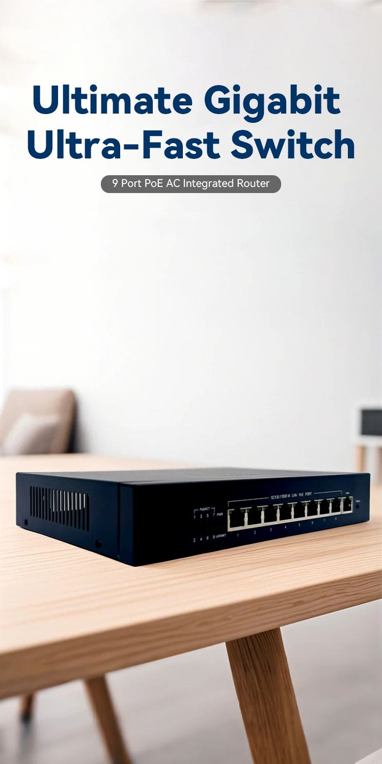 inac0 9p 9 port gigabit unmanaged poe desktop switch (48w)