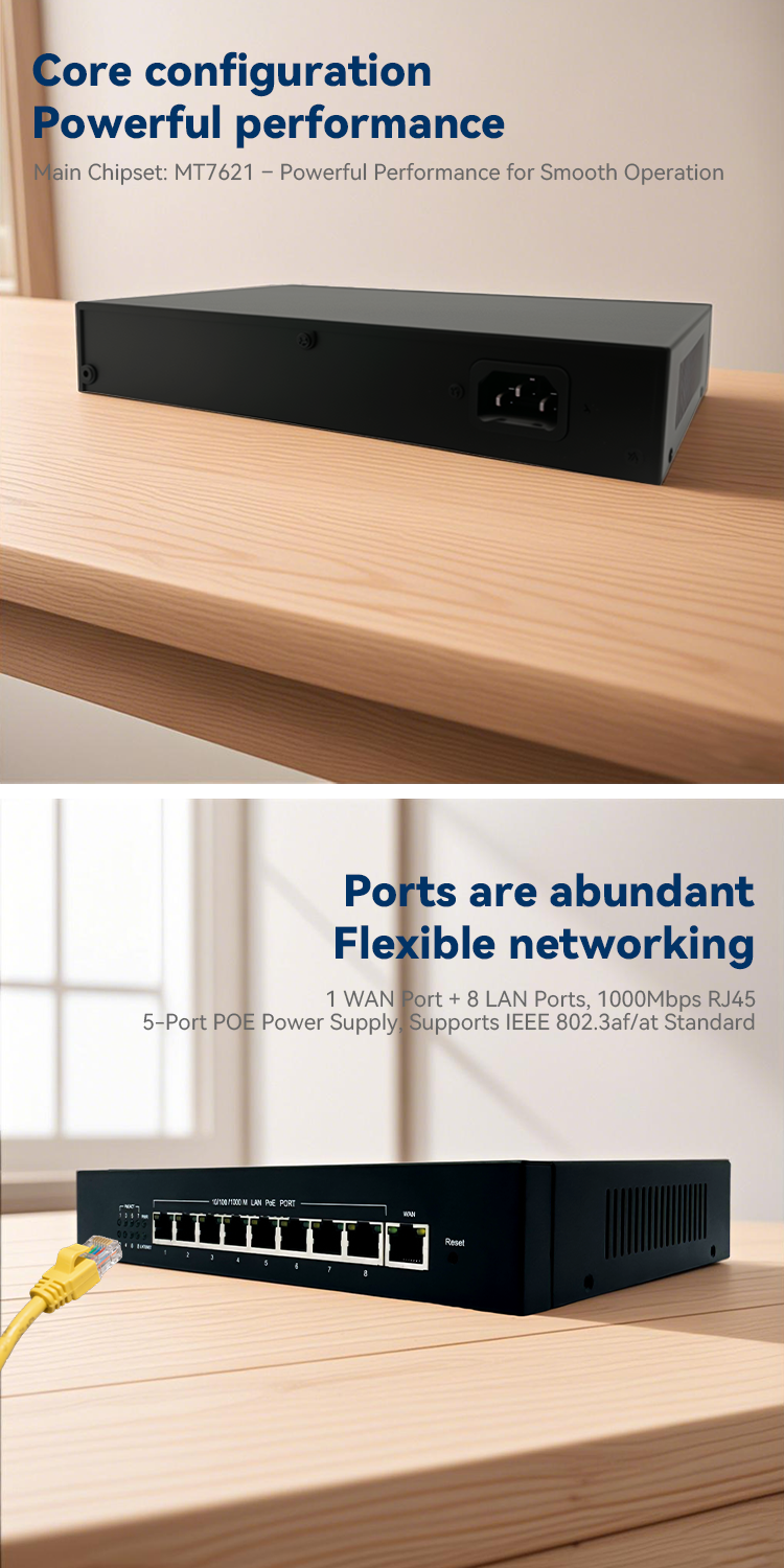 inac0 9p 9 port gigabit unmanaged poe desktop switch (48w)