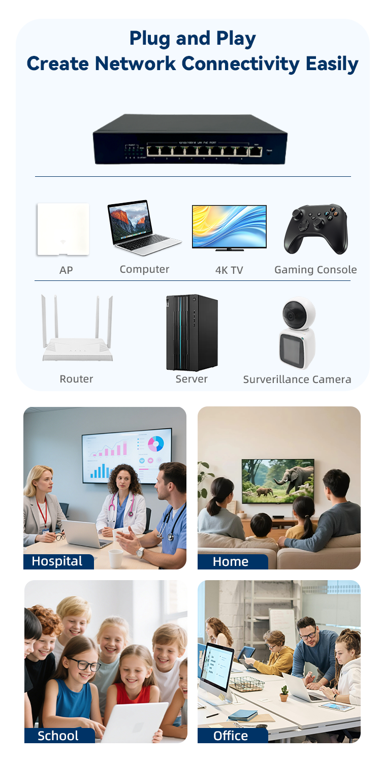 inac0 9p 9 port gigabit unmanaged poe desktop switch (48w)