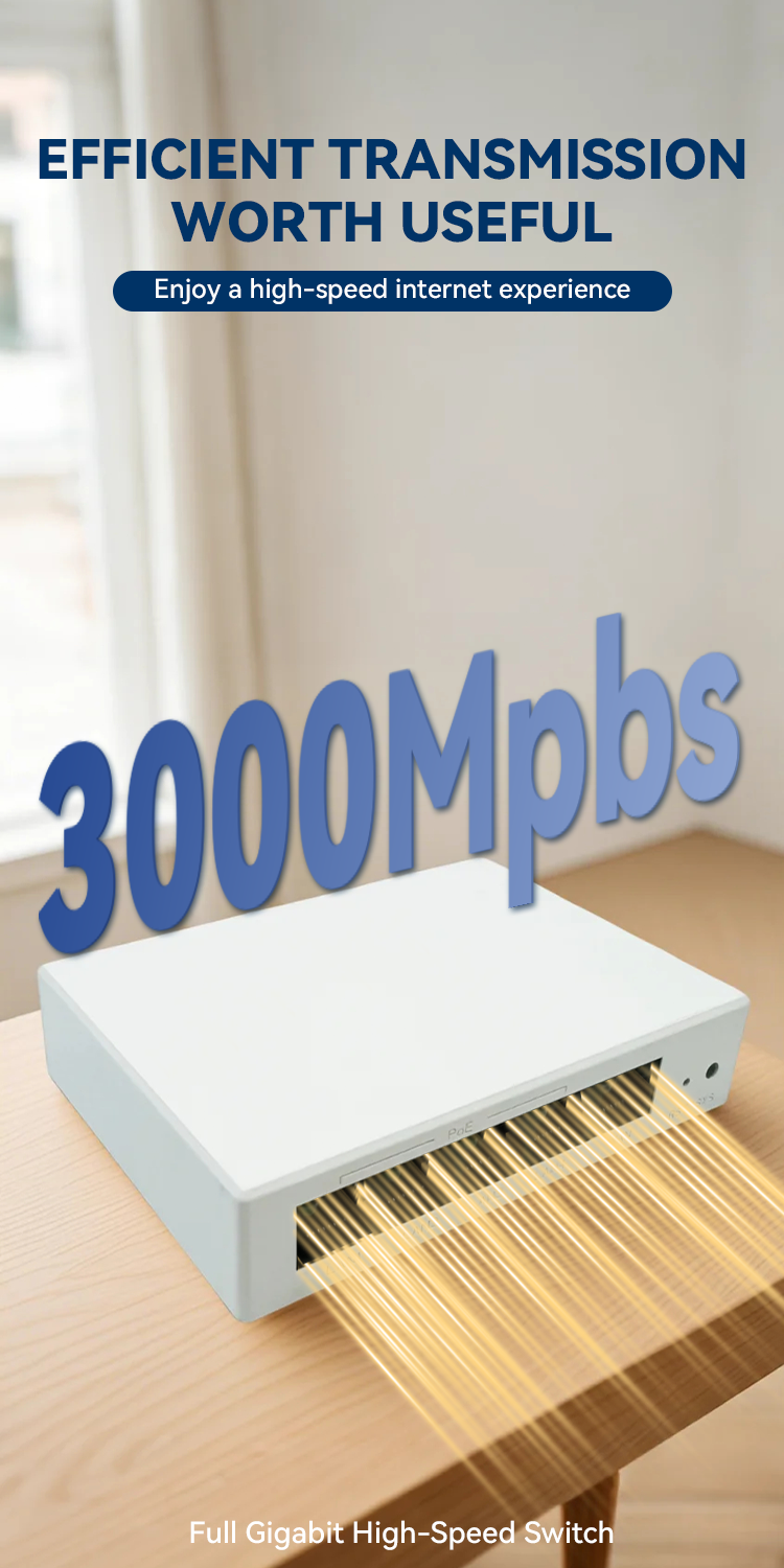 inac892 5 port gigabit unmanaged poe desktop switch (48w)