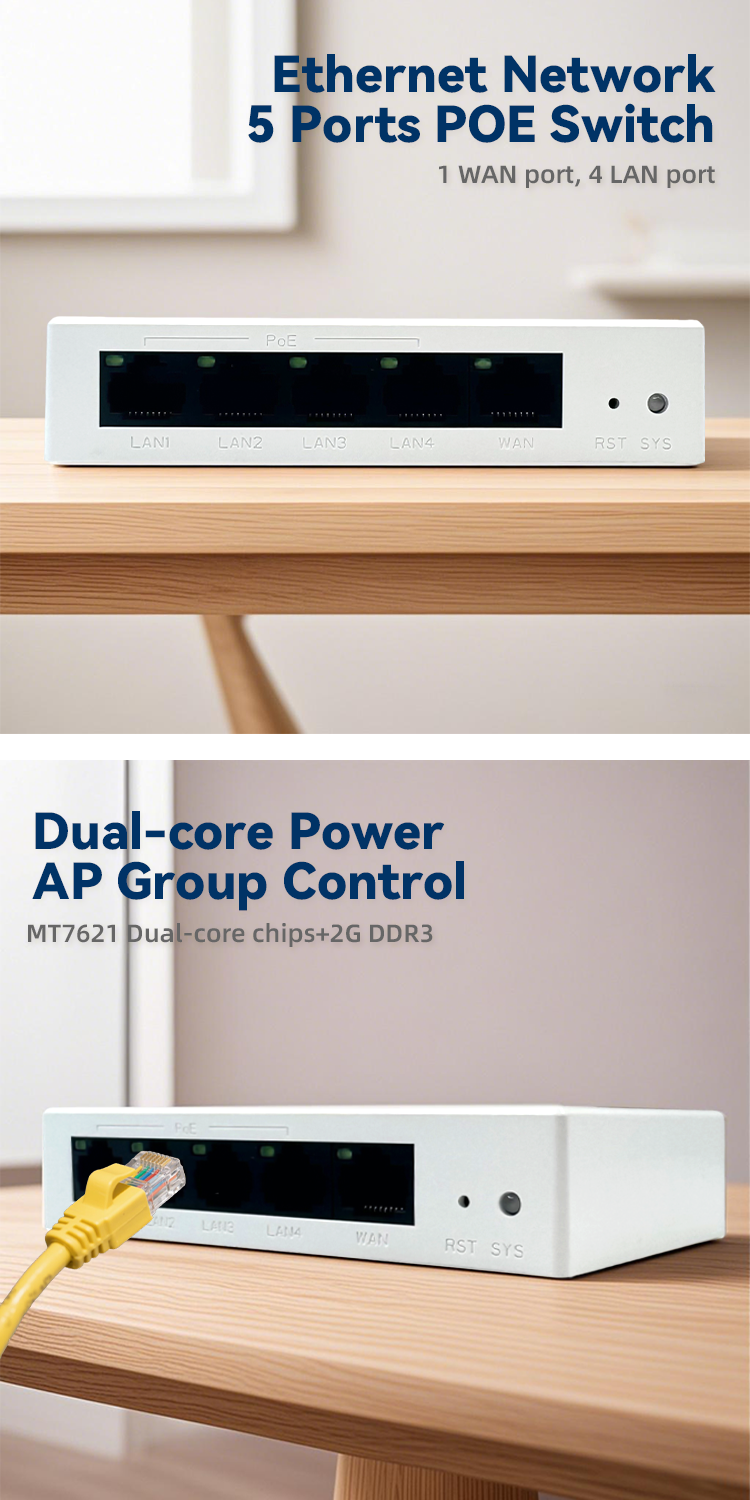 inac892 5 port gigabit unmanaged poe desktop switch (48w)