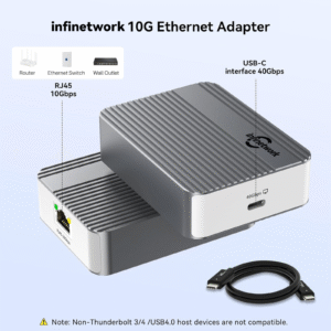 10g ethernet adapter (rj45) with cable, multi gigabit (10/5/2.5/1/0.1gbps), for thunderbolt 3/4 & usb4
