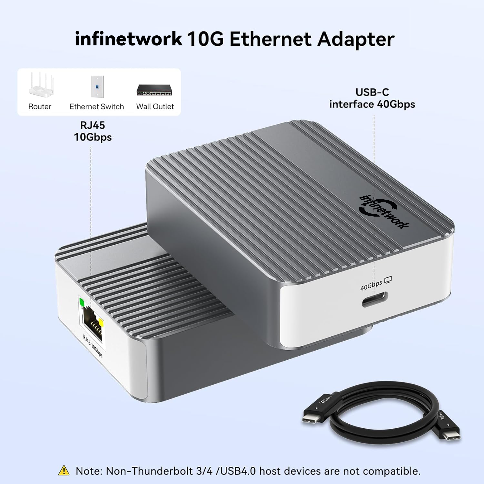 10G Ethernet Adapter (RJ45) with Cable, Multi-Gigabit (10/5/2.5/1/0.1Gbps), for Thunderbolt 3/4 & USB4 10g ethernet adapter (rj45) with cable, multi gigabit (10/5/2.5/1/0.1gbps), for thunderbolt 3/4 & usb4