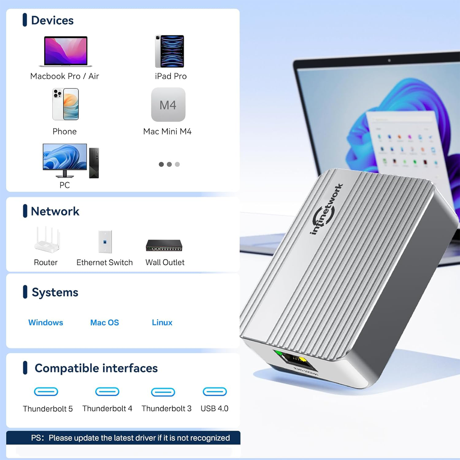 10G Ethernet Adapter (RJ45) with Cable, Multi-Gigabit (10/5/2.5/1/0.1Gbps), for Thunderbolt 3/4 & USB4 10g ethernet adapter (rj45) with cable, multi gigabit (10/5/2.5/1/0.1gbps), for thunderbolt 3/4 & usb4