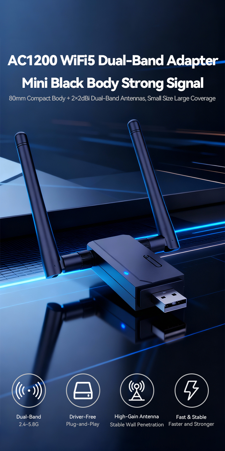 5661R Mini AC1200 Mbps WiFi 5 USB Adapter - Dual Band High Gain Wireless Dongle with Strong Signal for Windows Mac 5661r details (1)