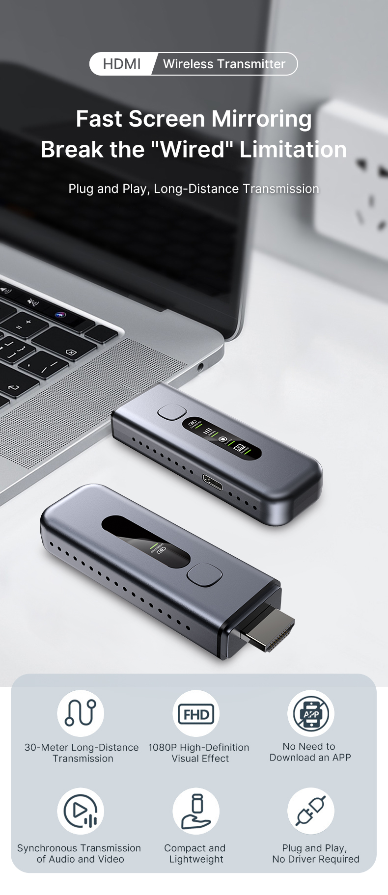 Crystal-Clear Wireless HDMI Extender Break Free from Cables with Stable 4K/1080P Transmission hd13 details (1)